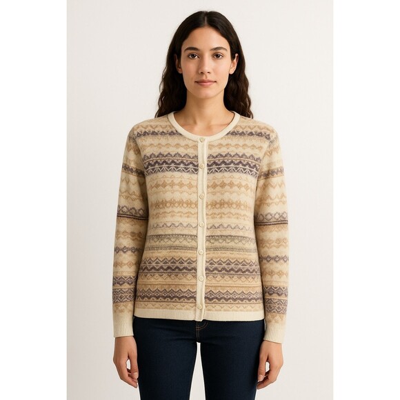 Dressbarn Fair Isle Patterned Button Front Ramie Blend Cardigan 18/20 - Picture 1 of 5